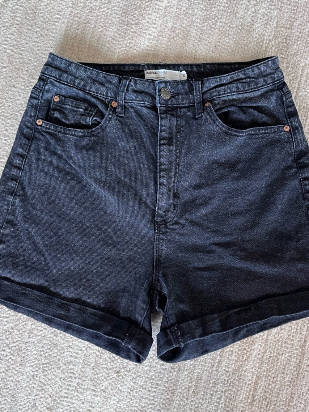 Garage Denim Black High-Rise Rolled-Hem Jean Shorts